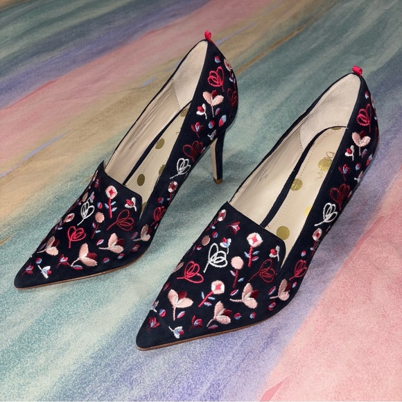 Boden Navy Floral Embroidered Heels Size 40 EU - Picture 1 of 7